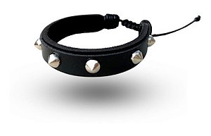 Kit 12 Pulseira Bracelete Couro Espinhos Spike Preto Atacado
