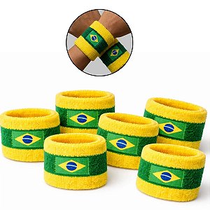 Kit 12  Munhequeiras Brasil Copa do Mundo Bracelete Flexível