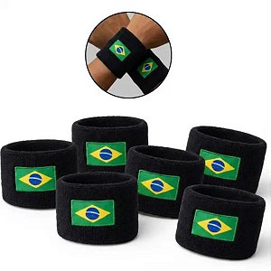 Kit 12  Munhequeiras Brasil Copa do Mundo Bracelete Preto