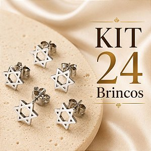Cartela Brinco Estrela de Davi  Aço Inox 316L 24 pcs