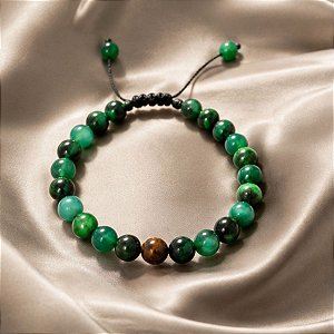 Pulseira Regulável Olho de Tigre verde + Agata Verde