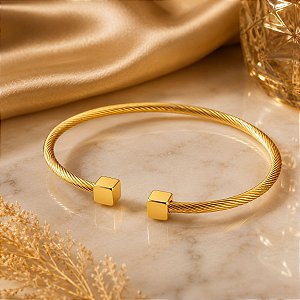 Bracelete Flexível  Dourado Ponta Quadrada