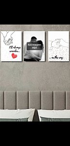 Kit 3 quadros personalizados casal frase de música