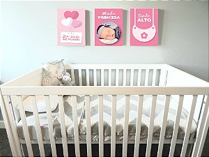 Kit 3 quadros decorativos infantil com ilustração personalizada menina
