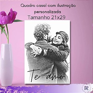 Quadro casal com ilustração personalizada "Te amo"