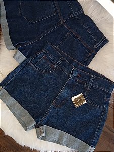 Short Jeans Elástico Botão Encapado Barra