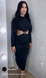 Vestido Midi Manga Longa Preto