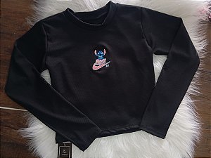 Cropped Manga Longa Stitch Preto