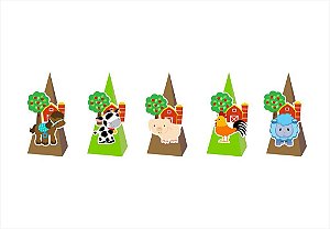 15 Caixinhas CONE para doces Fazendinha Menino Verde Marrom