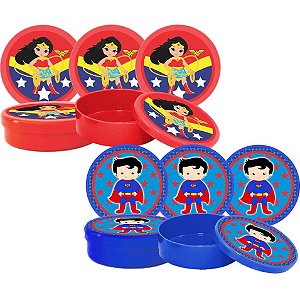 40 Latinhas Mulher maravilha + Super Man baby - Envio Imediato