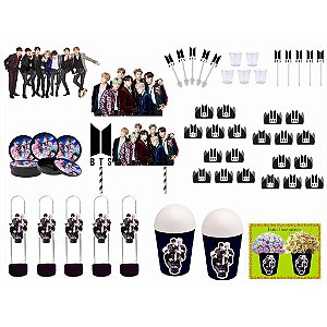 Kit Festa BTS preto 255 peças (30 pessoas)