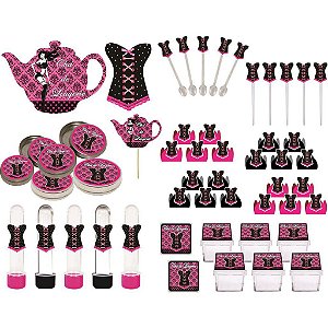 kit festa Chá de Lingerie (pink e Preto) 107 peças (10 pessoas)