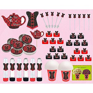 kit festa Chá de Lingerie (vermelho e Preto) 143 peças (20 pessoas)