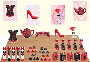 Kit Festa Chá de Lingerie Vermelho 74 peças (5 pessoas) cone milk