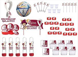 Kit Festa Copa do Mundo do Qatar 113 peças (10 pessoas) painel e cx