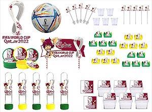 Kit Festa copa do qatar V/A 283 pçs (30 pessoas) painel e cx