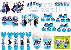 Kit festa decorado  Frozen 2 (azul)  105 peças (10 pessoas)