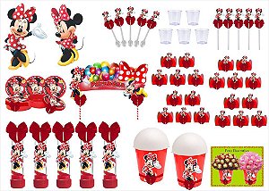 Kit festa decorado  Minnie vermelha 105 peças (10 pessoas)