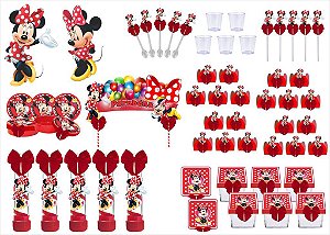 Kit festa decorado  Minnie vermelha 173 peças (20 pessoas)