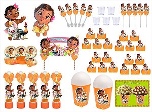 Kit festa decorado  Moana Baby   (laranja) 155 peças  20 pessoas
