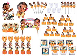 Kit festa decorado  Moana Baby  (laranja) 173 peças (20 pessoas)