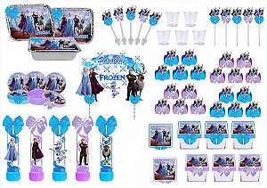 Kit festa decorado Frozen 2 (azul e lilás)  121 peças (10 pessoas)