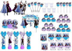 Kit festa decorado Frozen 2 (azul e lilás)113 peças (10 pessoas)