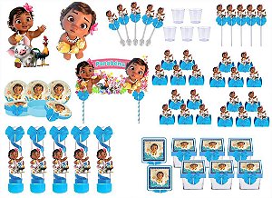Kit festa decorado Moana Baby (azul) 113 peças (10 pessoas)