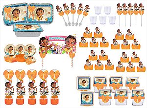 Kit festa decorado Moana Baby (laranja) 121 peças (10 pessoas)