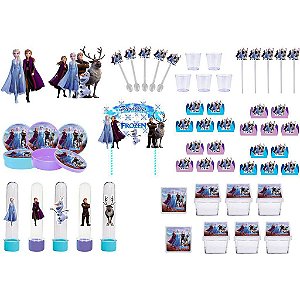 Kit festa Frozen 2 (azul claro e lilás) 173 peças  20 pessoas
