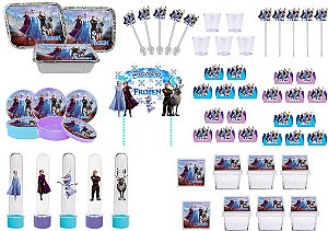 Kit festa Frozen 2 (azul e lilás) 191 peças (20 pessoas)