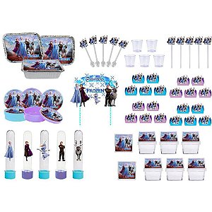 Kit festa Frozen 2 (azul e lilás)121 peças 10 pessoas
