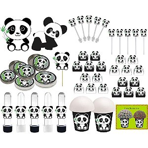 Kit festa infantil Panda (preto e branco) 143 peças (20 pessoas)