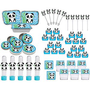 Kit Festa Infantil Panda Azul 178 Pças (20 pessoas)