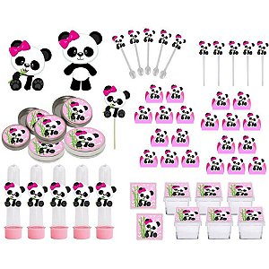 Kit Festa Infantil Panda Menina 161 Peças (20 pessoas)