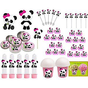 Kit Festa Infantil Panda Menina 265 Peças (30 pessoas)