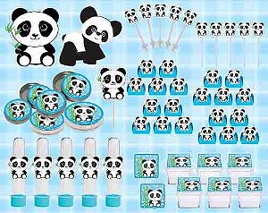 Kit Festa Infantil Panda Menino (azul) 161 Peças (20 pessoas)