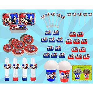 Kit festa Infantil Sonic X Mario 160 peças (20 pessoas)