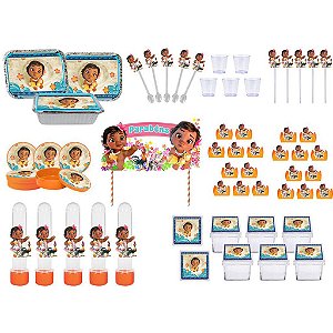 Kit festa Moana Baby (laranja) 121 peças (10 pessoas)