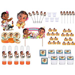 Kit festa Moana Baby (laranja) 173 peças (20 pessoas)