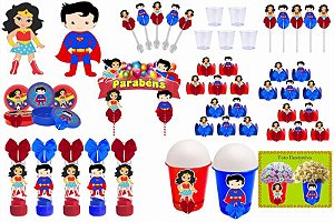 50 Kit Lembrancinhas Festa: Superman E Mulher Maravilha