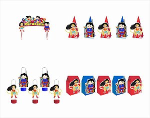 Kit Festa Mulher Maravilha e Superman Baby 31 peças (10 pessoas) cone milk