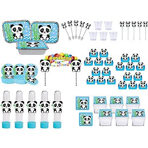 Kit festa Panda (azul claro) 121 peças (10 pessoas)