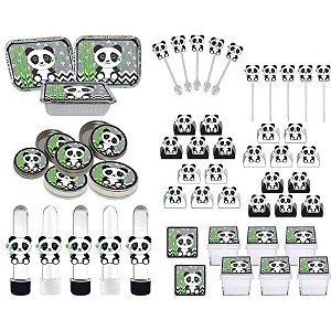 Kit festa Panda (preto e branco) 114 peças (10 pessoas)