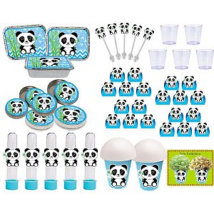 Kit Festa Panda menino (azul) 152 peças (20 pessoas)