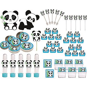 Kit Festa Panda Menino (azul) 161 Peças (20 pessoas)