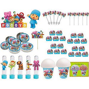 Kit Festa Pocoyo (azul claro) 99 Peças (10 pessoas)