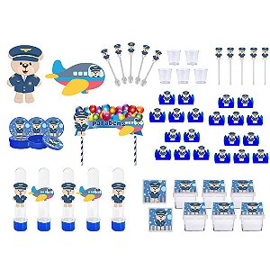 Kit festa Ursinho Aviador 173 peças (20 pessoas)