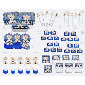 Kit festa Ursinho Príncipe Azul Escuro 178 Peças (20 pessoas)