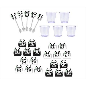 50 forminhas, 50 mini colheres Panda (preto e branco) + 50 copinhos